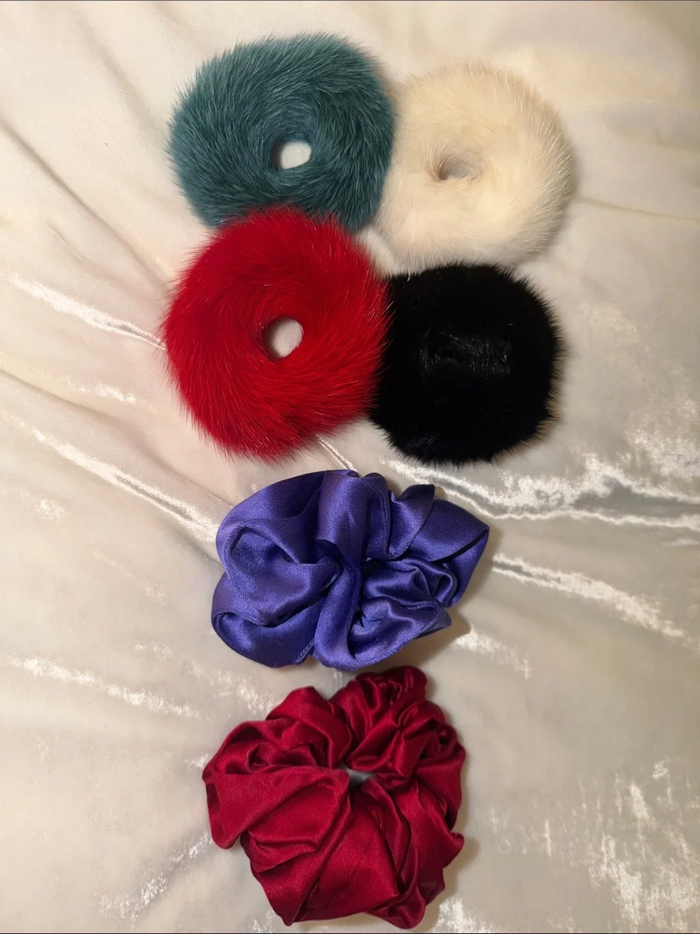 Zizi Donohoe Mink Fur and Genuine Silk Hair Scrunchie Collection Bundle